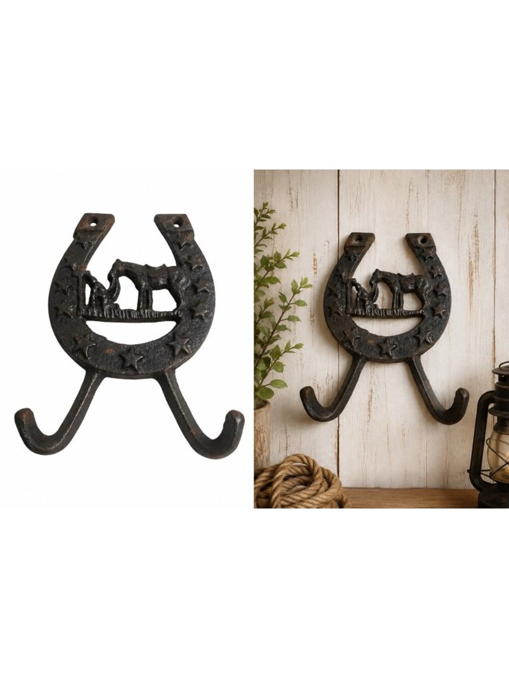 Cast Iron Horseshoe Double Wall Hook Horse Western Rustic Farmhouse Decor Barn